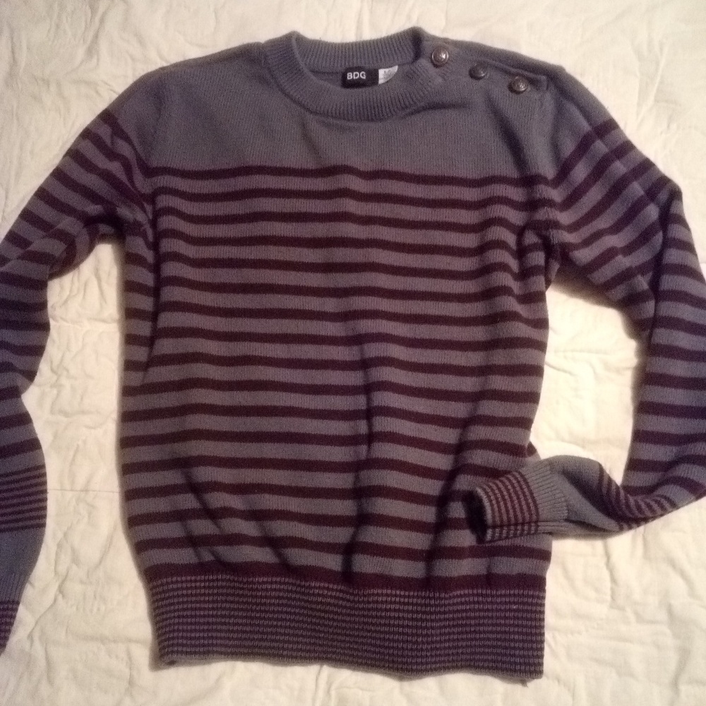Grey&Purple Striped Crew Neck Sweater
